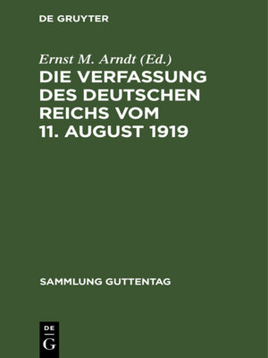 cover image of Die Verfassung des Deutschen Reichs vom 11. August 1919